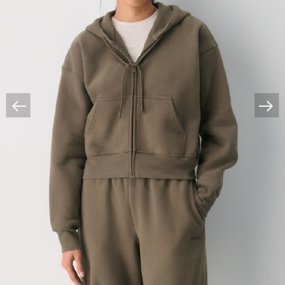TNA - Aritzia - Cozy Sweatfleece Boyfriend Boxy Zip Hoodie Teddy Bear Brown Sz L